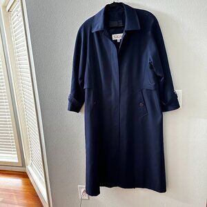 Vintage Talbots Navy Blue Long Trench Coat Women's size 6 Oversized Old Money